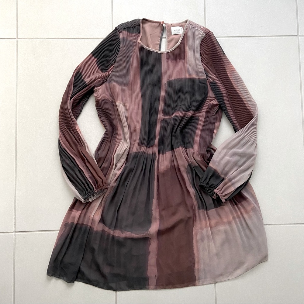 Wilfred Aritzia Daydreamer Dusty Pink Chiffon Mini Dress – Sheer Sleeves | Sz S
